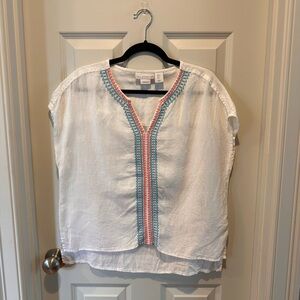 House of Harlow 100% Linen Embroidered Top Size Small Boho White Blouse